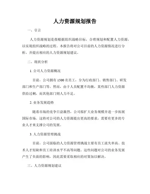 人力资源规划报告