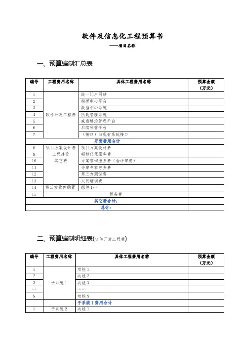 软件项目预算书模板