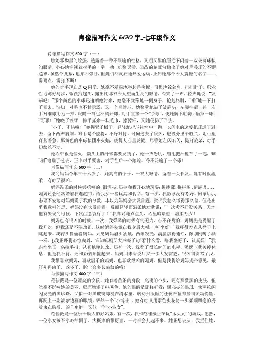 肖像描写作文600字_七年级作文