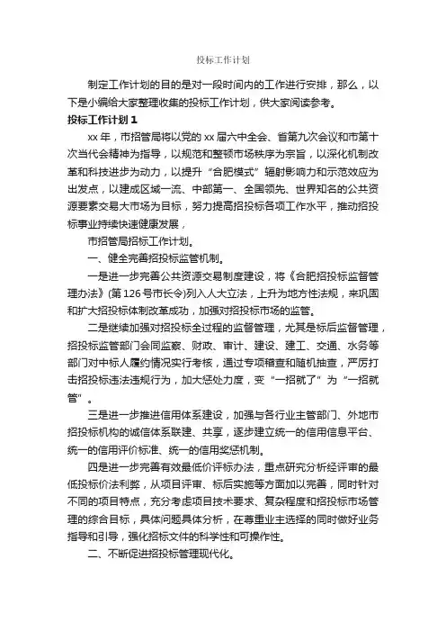 投标工作计划_工作计划范文_
