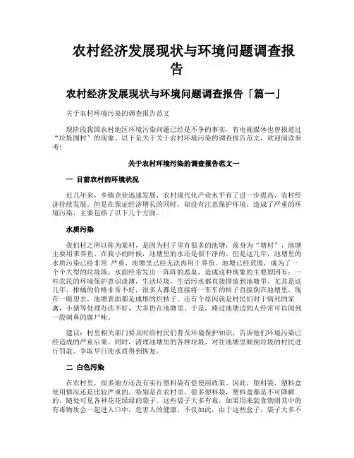 农村经济发展现状与环境问题调查报告