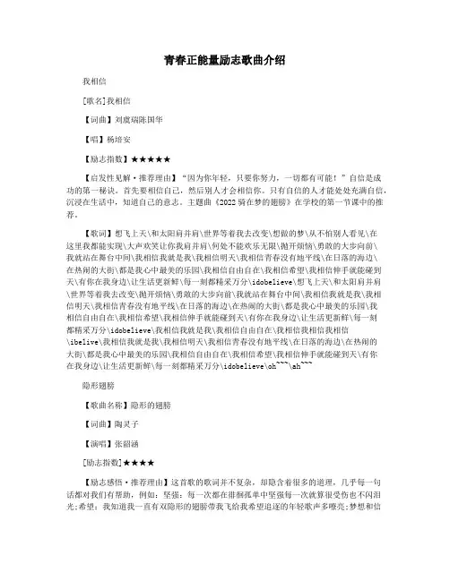 青春正能量励志歌曲介绍