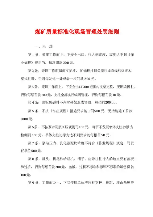 煤矿质量标准化现场管理处罚细则