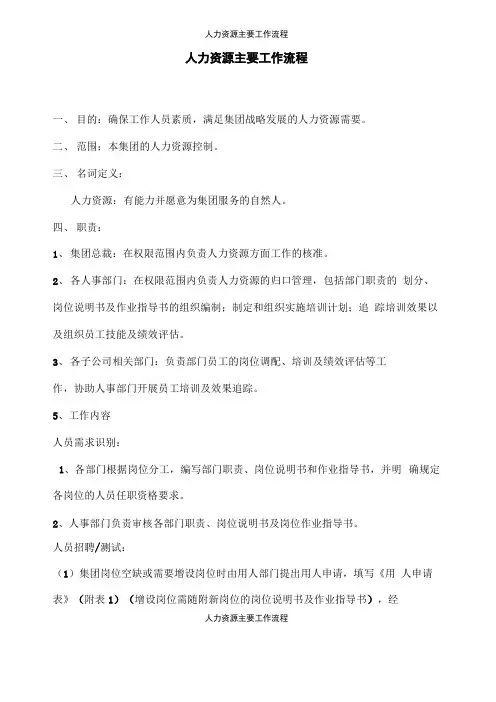 人力资源主要工作流程