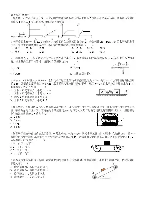 2020高一物理摩擦力练习题二(有答案)