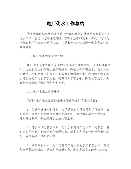 电厂化水工作总结