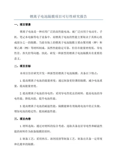 锂离子电池隔膜项目可行性研究报告