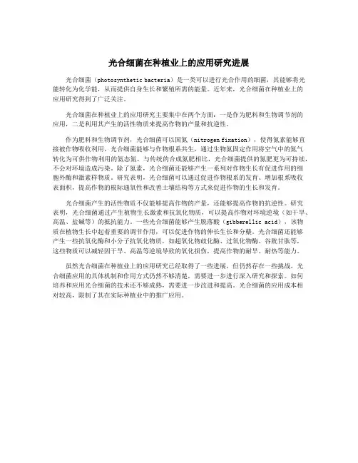 光合细菌在种植业上的应用研究进展