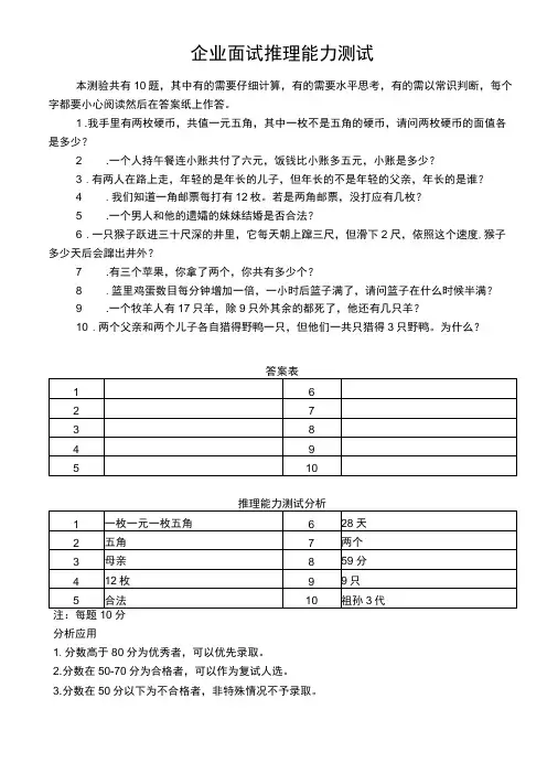 企业招聘面试推理能力测试