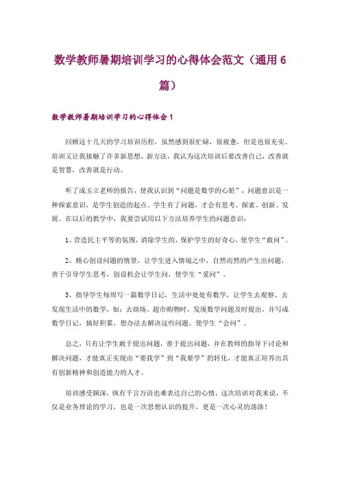数学教师暑期培训学习的心得体会范文(通用6篇)_1