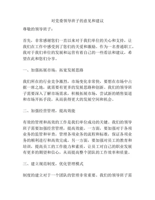 对党委领导班子的意见和建议