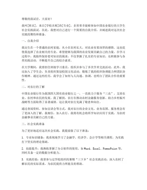 农行大学生社会实践面试