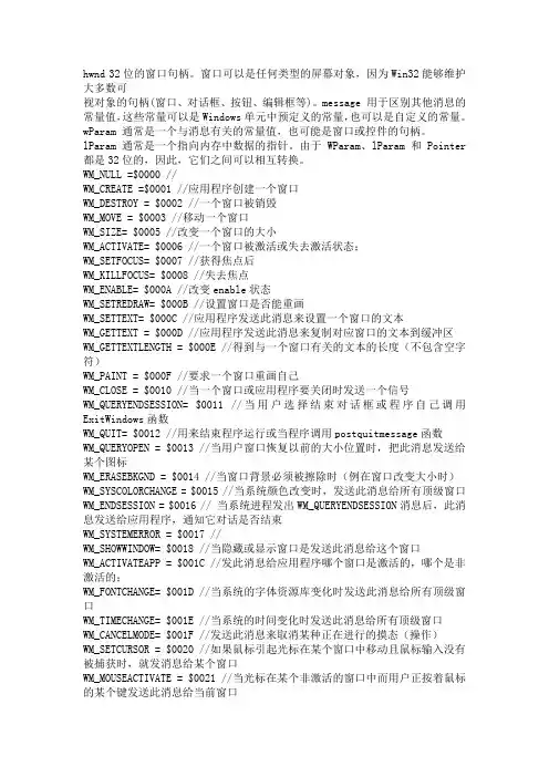 VC这MFC所有WM消息和数据类型总结