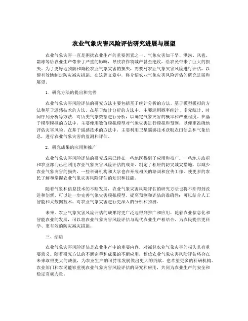 农业气象灾害风险评估研究进展与展望