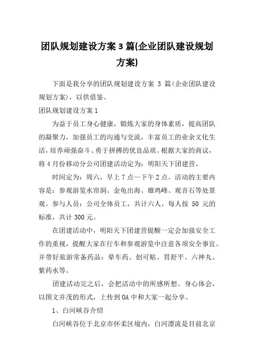 团队规划建设方案3篇(企业团队建设规划方案)