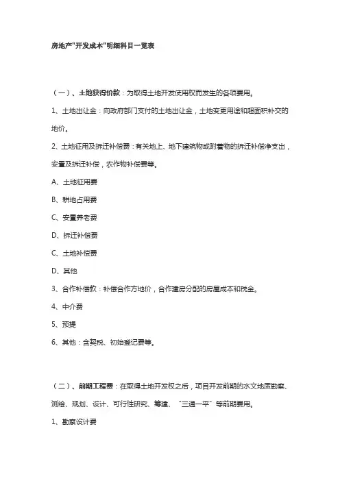房地产开发成本明细科目一览表