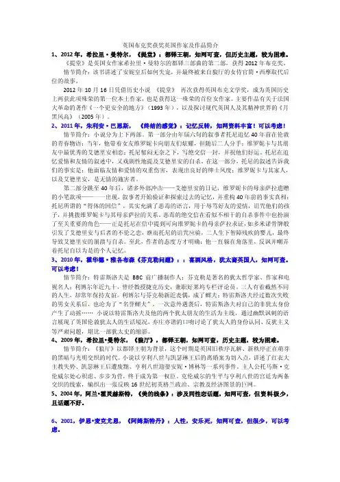 英国历届布克奖作家及作品简介