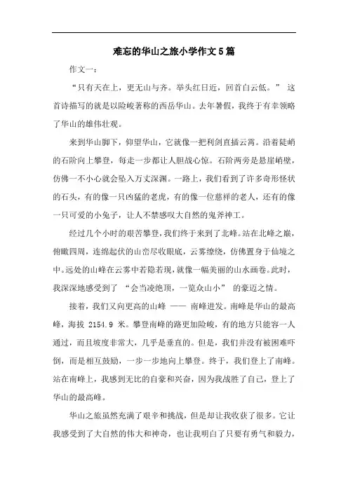 难忘的华山之旅小学作文5篇