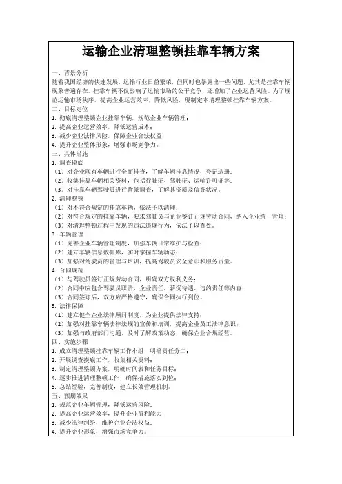 运输企业清理整顿挂靠车辆方案