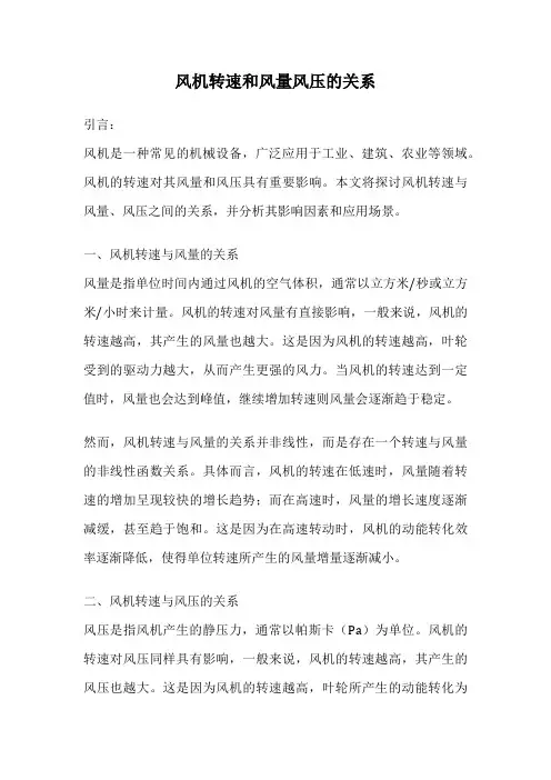 风机转速和风量风压的关系