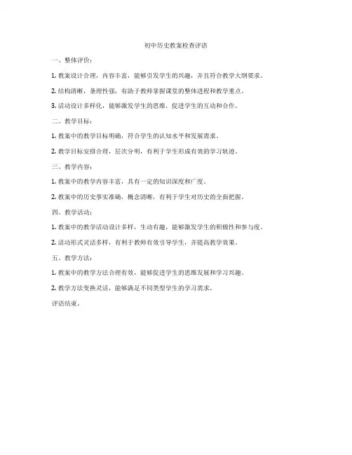 初中历史教案检查评语