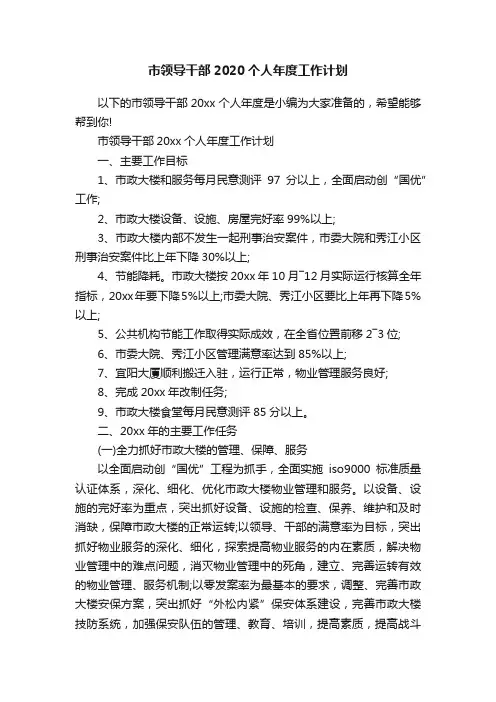 市领导干部2020个人年度工作计划