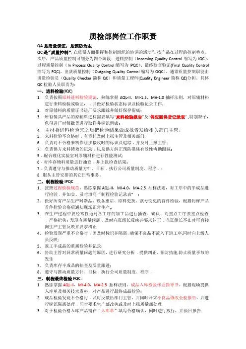 质检部各岗位职责