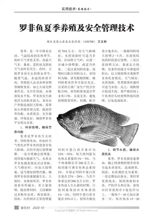 罗非鱼夏季养殖及安全管理技术