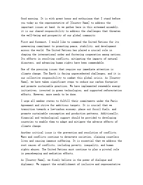关于联合国发言稿范文英文