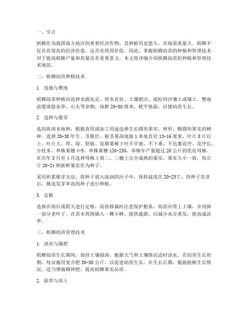 种植槟榔幼苗管理技术规范