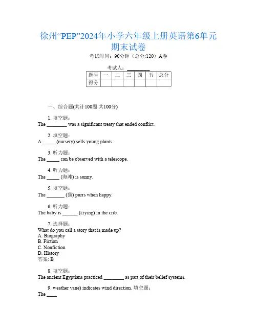 徐州“PEP”2024年小学六年级上册E卷英语第6单元期末试卷