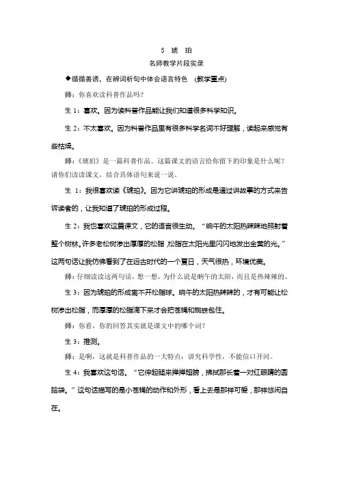部编版小学语文四年级下册5《琥珀》教学实录
