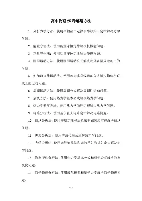 高中物理25种解题方法