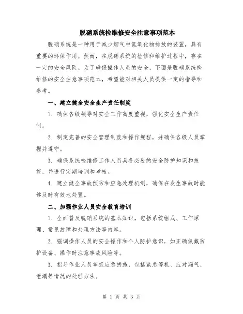 脱硝系统检维修安全注意事项范本