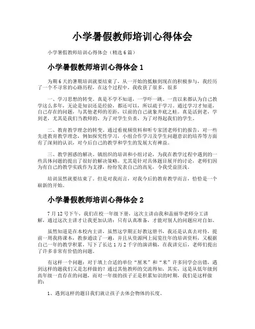 小学暑假教师培训心得体会