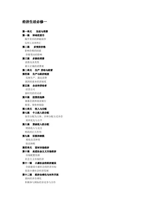 (完整word版)高中政治教材目录--人教版