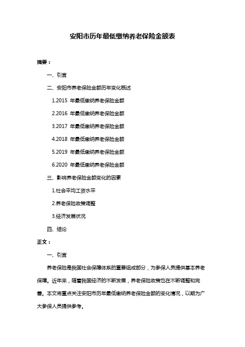安阳市历年最低缴纳养老保险金额表