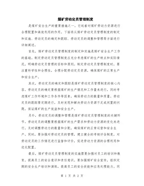 煤矿劳动定员管理制度