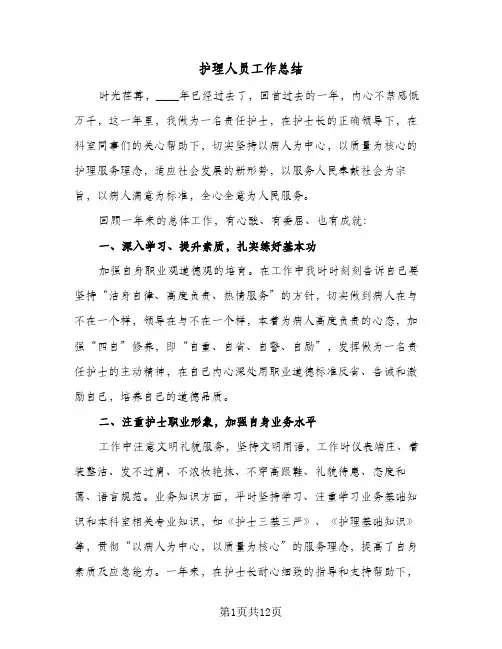 2024年护理人员工作总结(6篇)