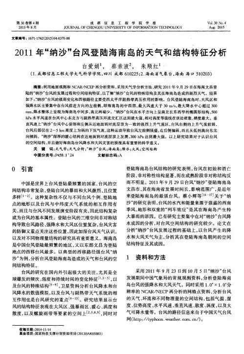2011年＂纳沙＂台风登陆海南岛的天气和结构特征分析