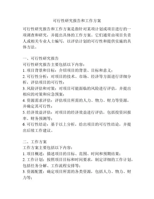 可行性研究报告和工作方案