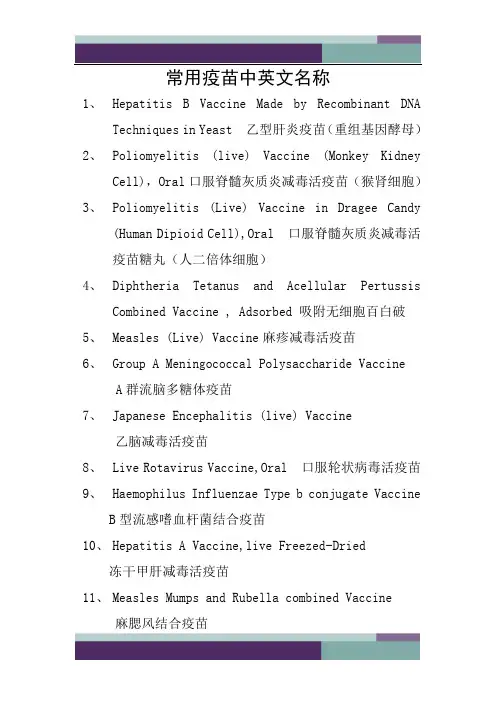 常用疫苗中英文名称