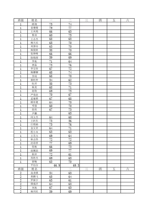 2014高二第二学期学业水平测试成绩统分表总表 (2)