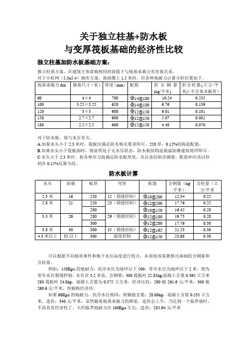独立柱基防水板与筏板下柱墩比选