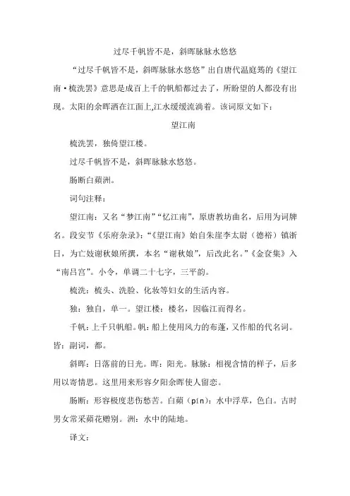过尽千帆皆不是,斜晖脉脉水悠悠