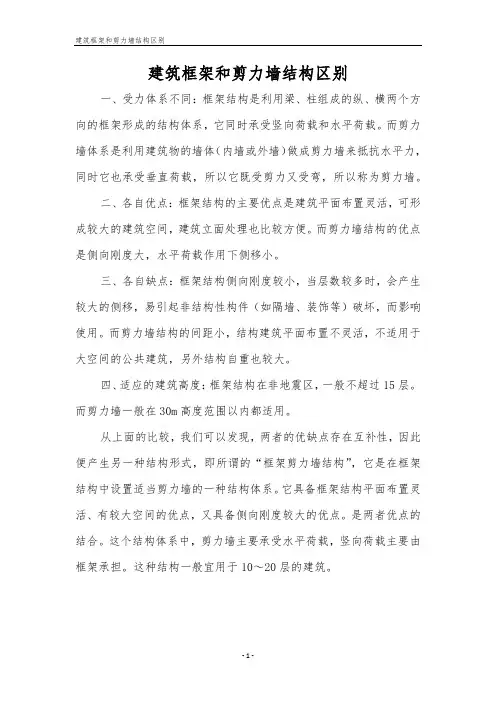 建筑框架和剪力墙结构区别