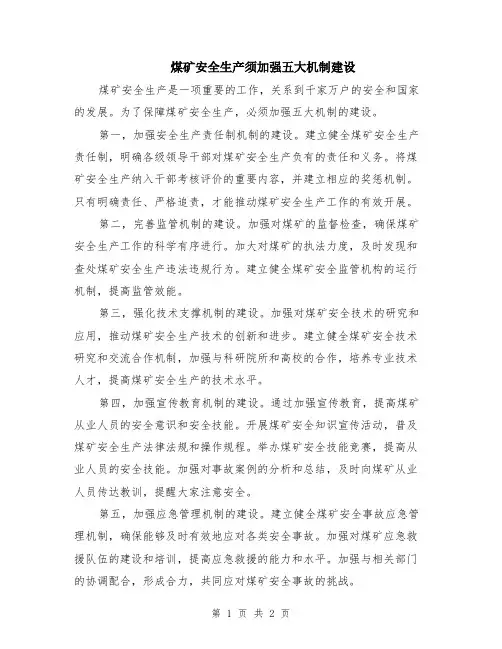 煤矿安全生产须加强五大机制建设