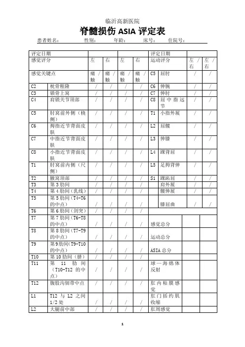 脊髓损伤ASIA评定表