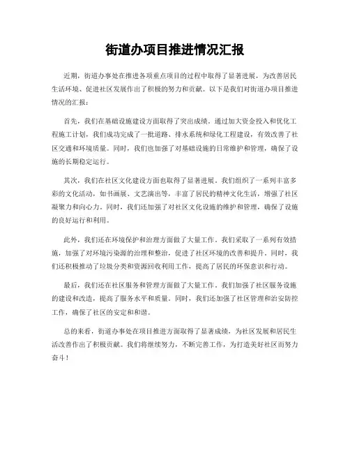 街道办项目推进情况汇报