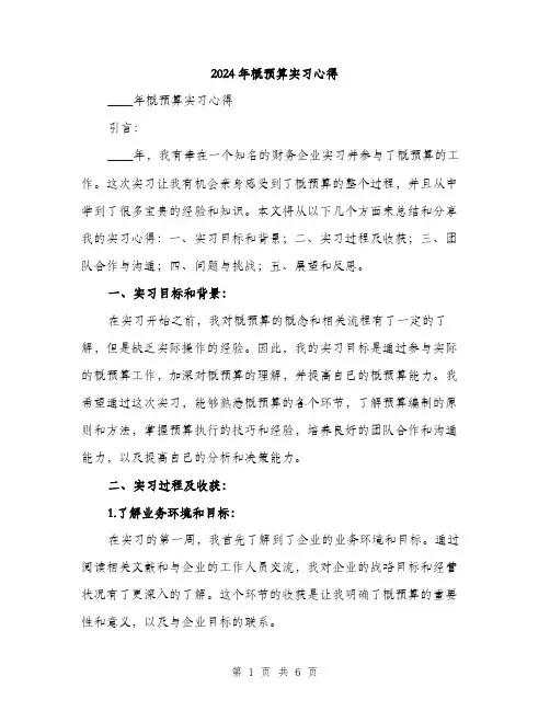 2024年概预算实习心得（2篇）